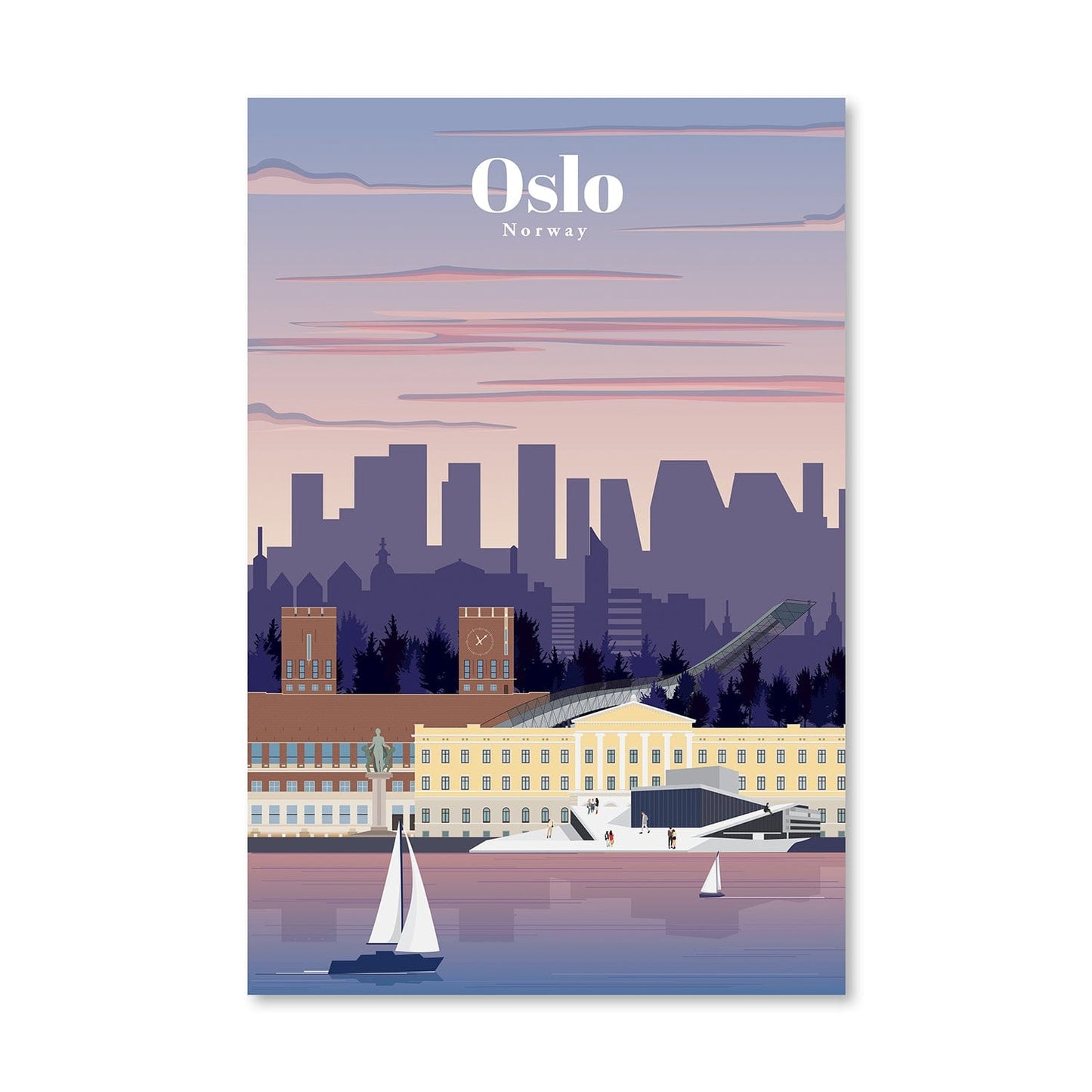 Scenic Oslo Oil Painting - Norwegian Waterfront Landscape Art Print