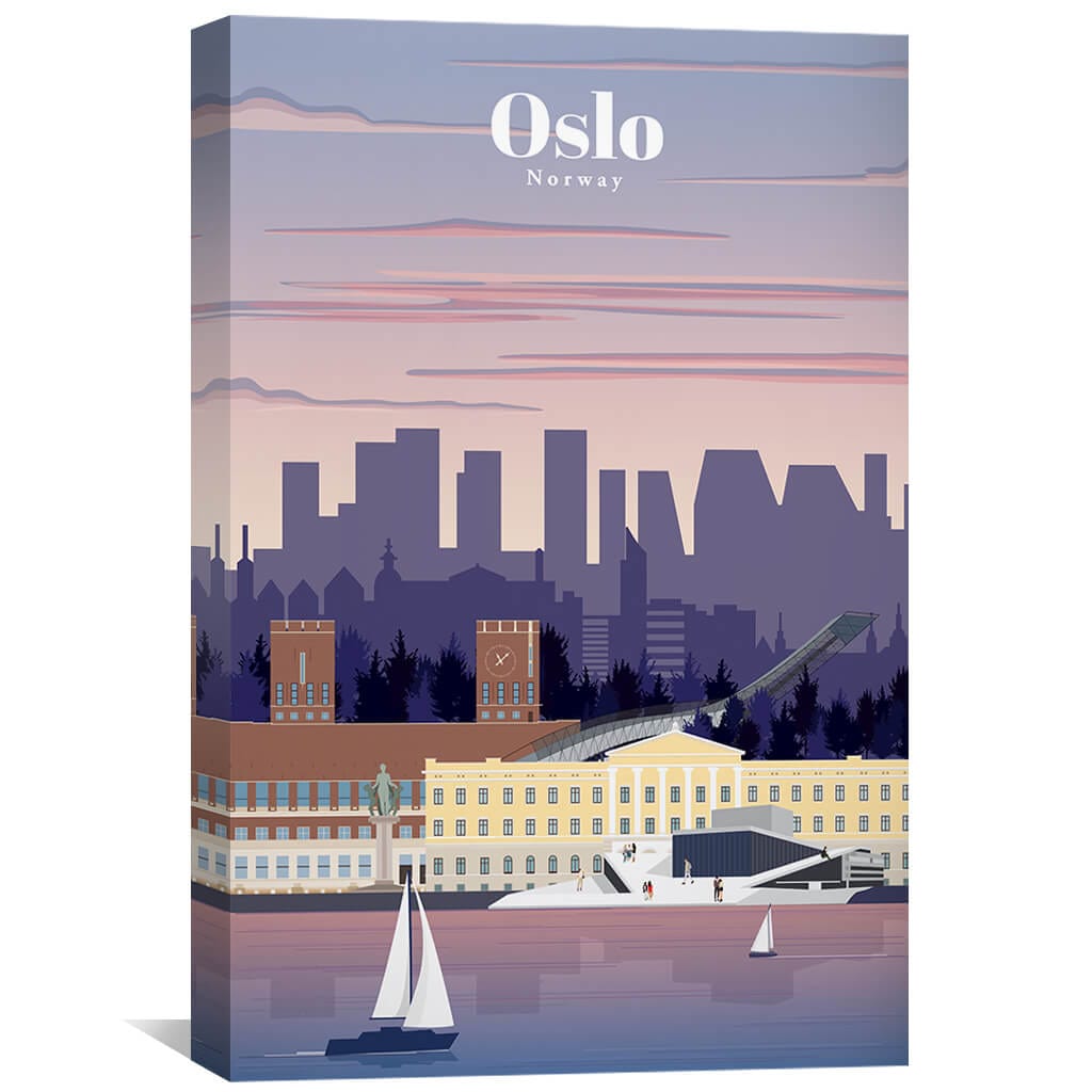 Scenic Oslo Oil Painting - Norwegian Waterfront Landscape Art Print