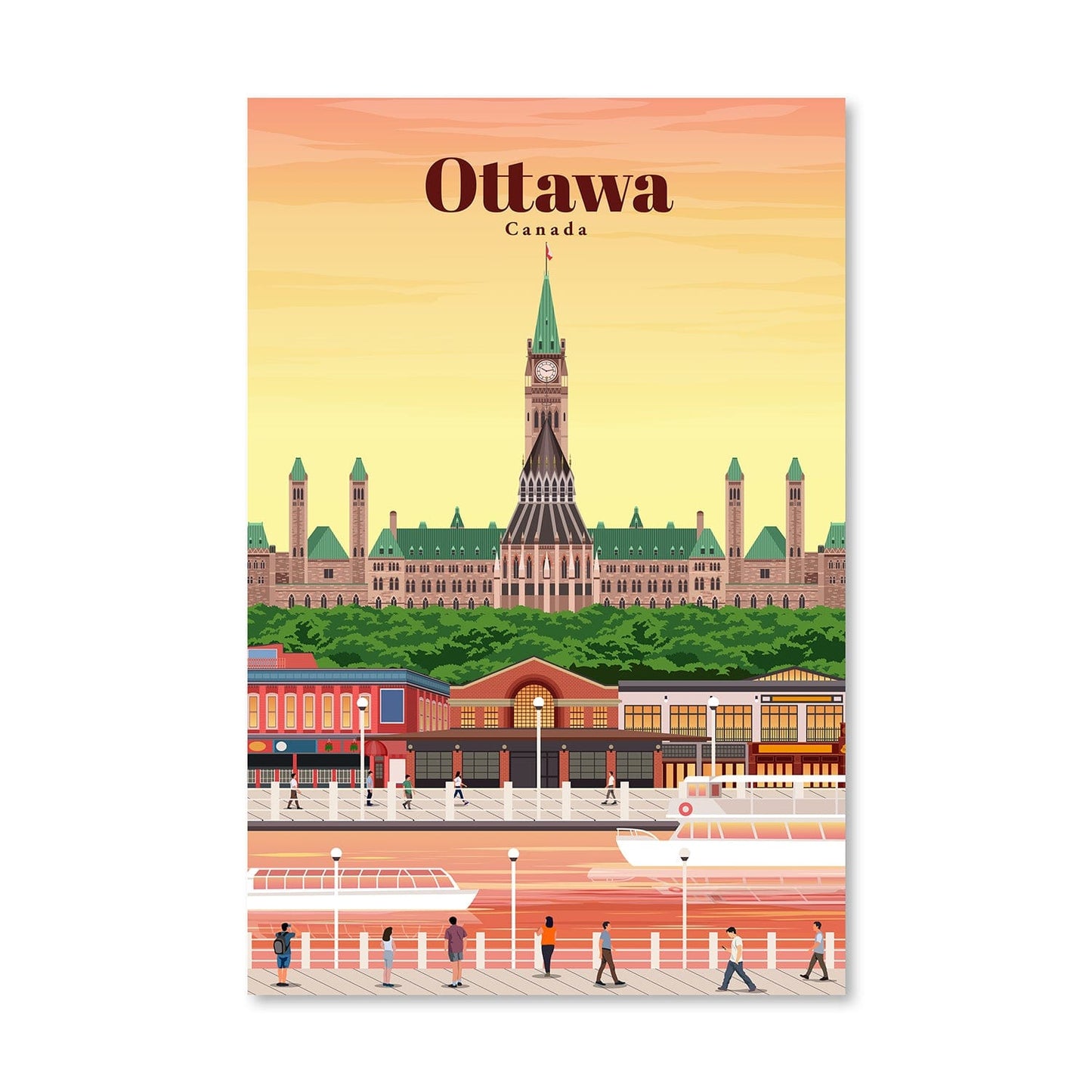 Ottawa Cityscape Oil Painting - Vibrant Sunset Watercolor Artwork