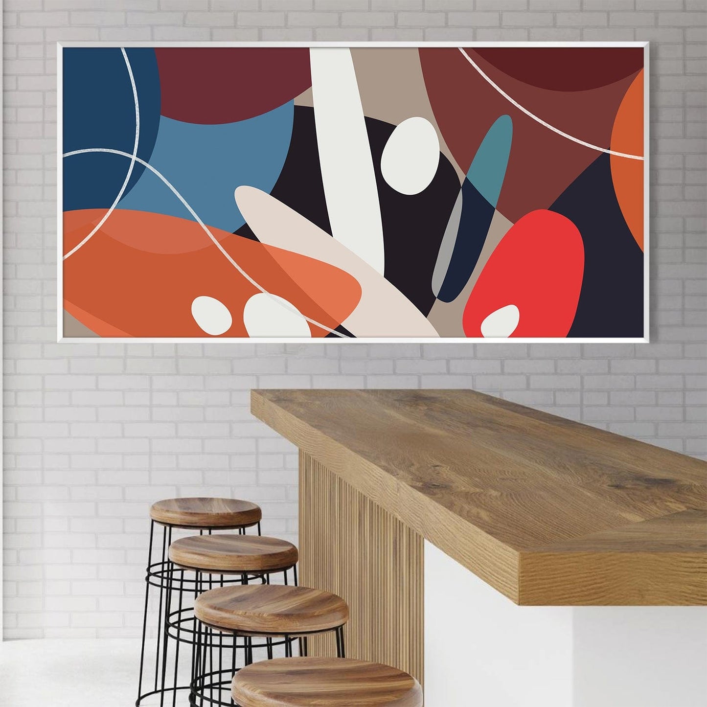 Modern Abstract Oil Painting with Vibrant Colors and Geometric Shapes