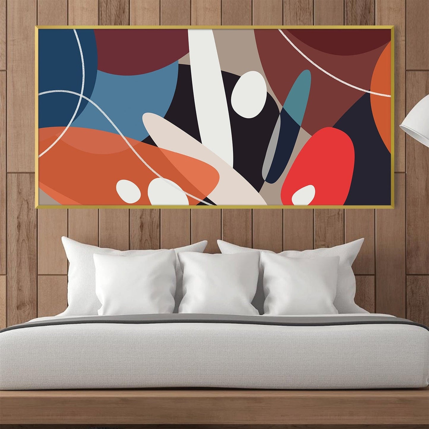 Modern Abstract Oil Painting with Vibrant Colors and Geometric Shapes