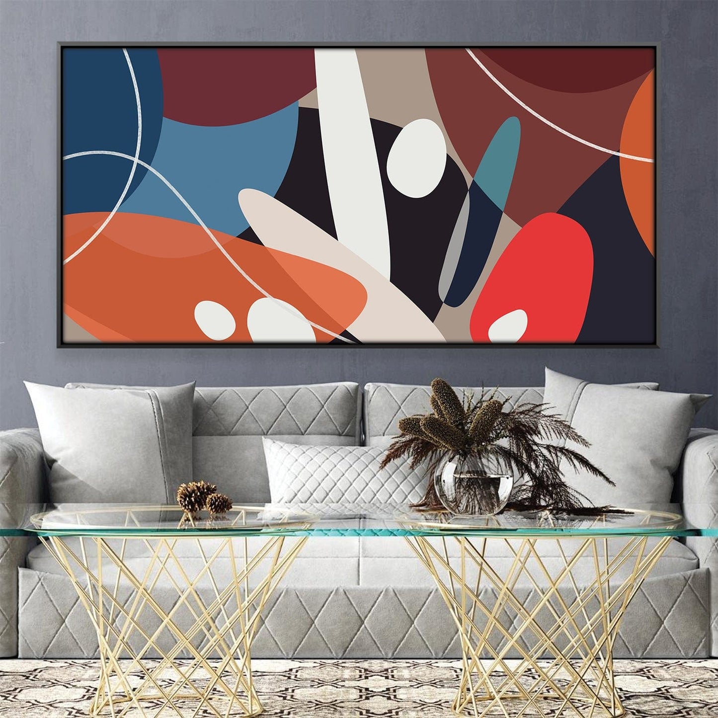 Modern Abstract Oil Painting with Vibrant Colors and Geometric Shapes
