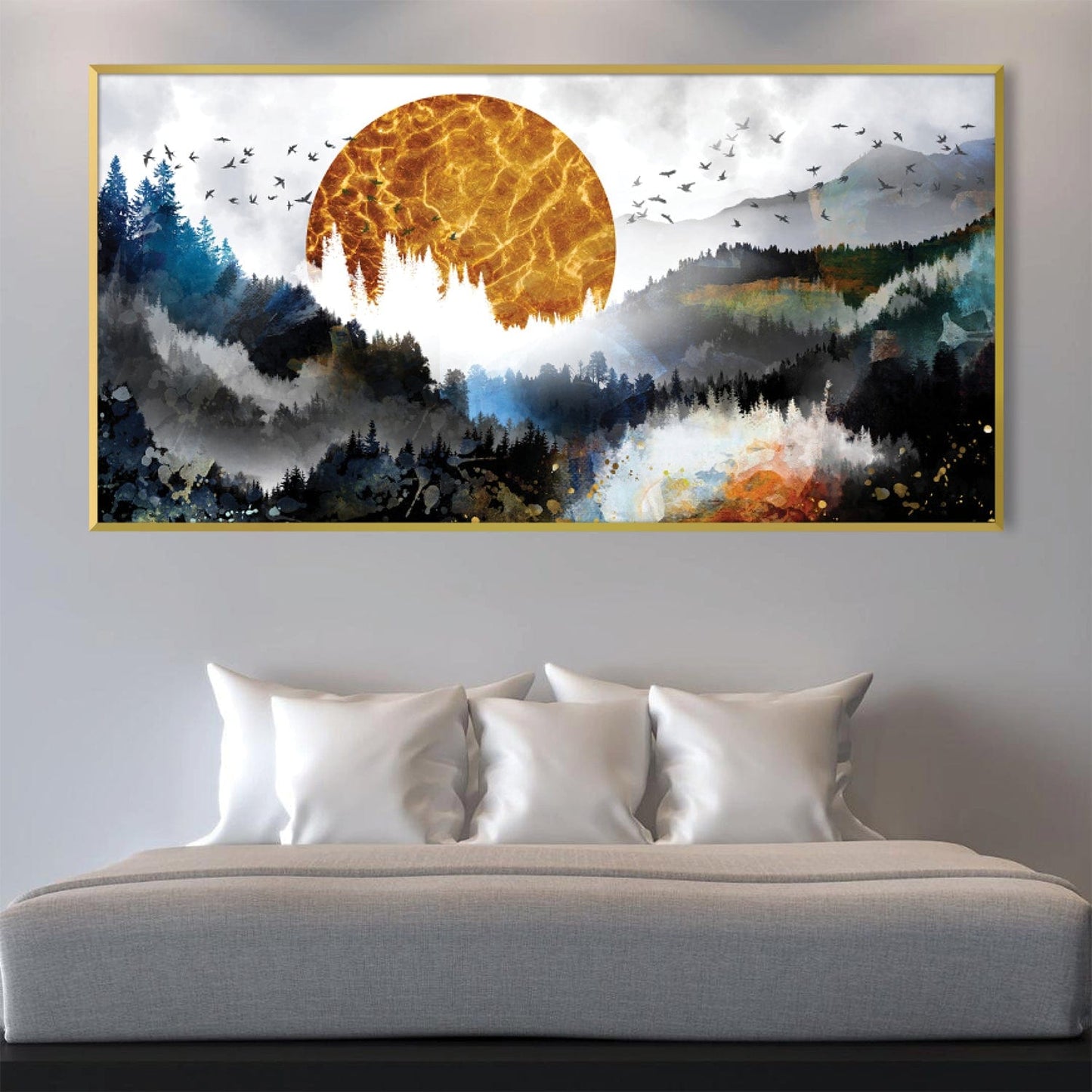 Abstract Forest Sunset Landscape Painting on Canvas