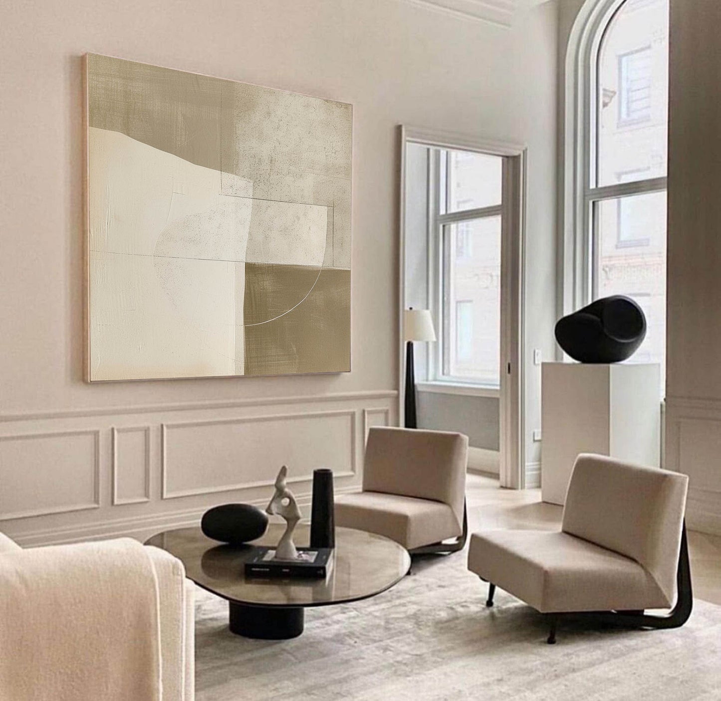 Contemporary Minimalist Oil Painting in Earthy Tones for Modern Home Decor