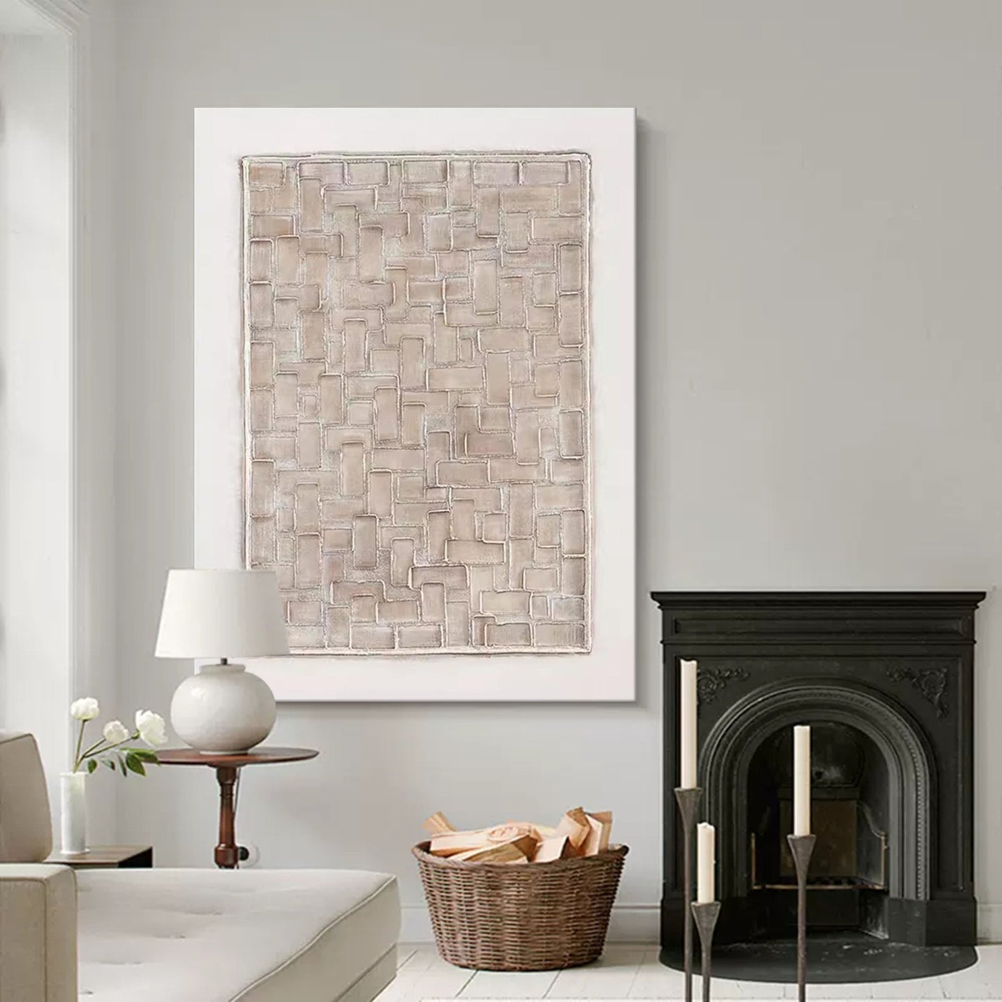 Contemporary Neutral Abstract Oil Painting for Modern Home Decor