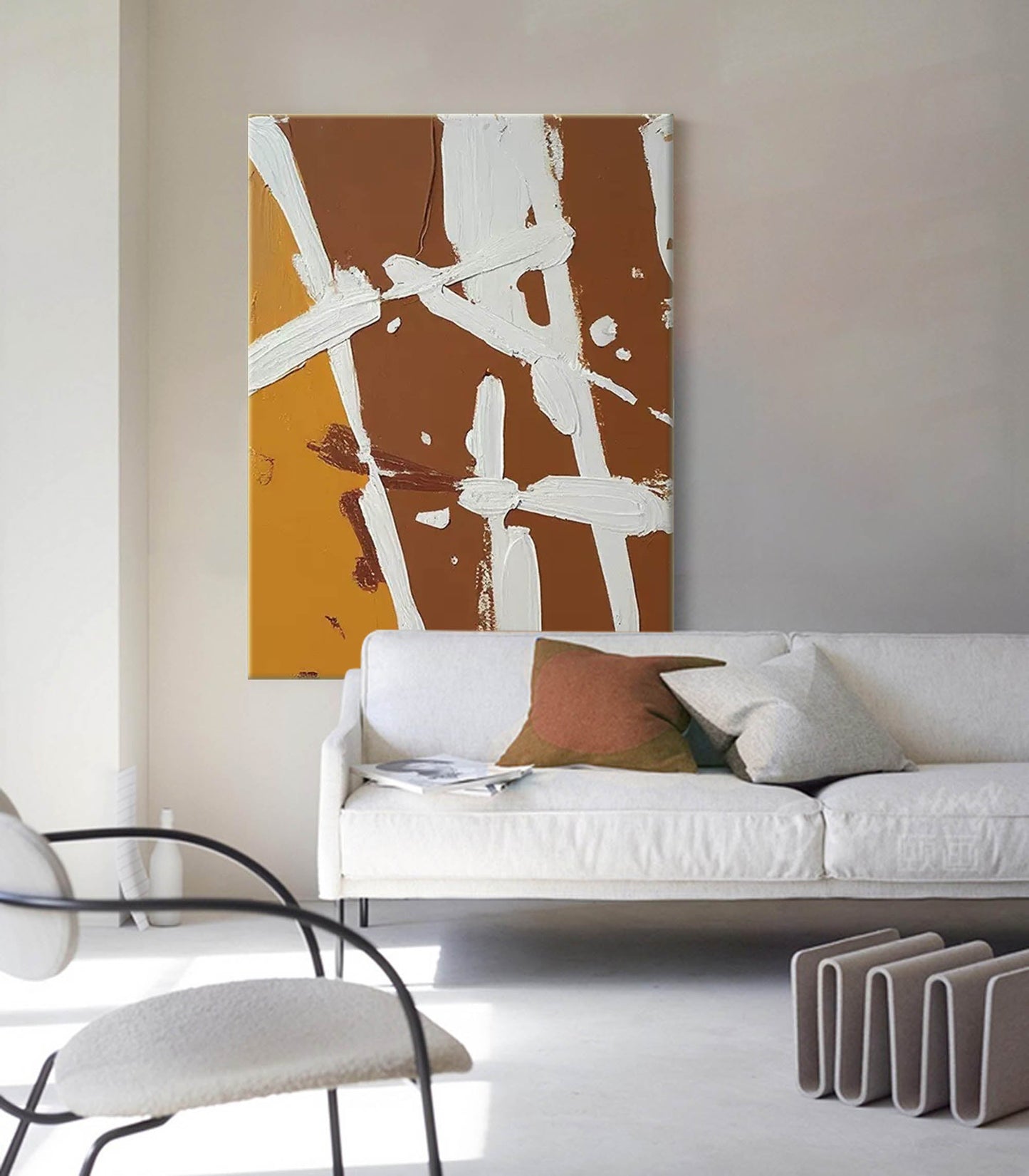 Modern Minimalist Abstract Oil Painting in Earthy Tones for Contemporary Décor