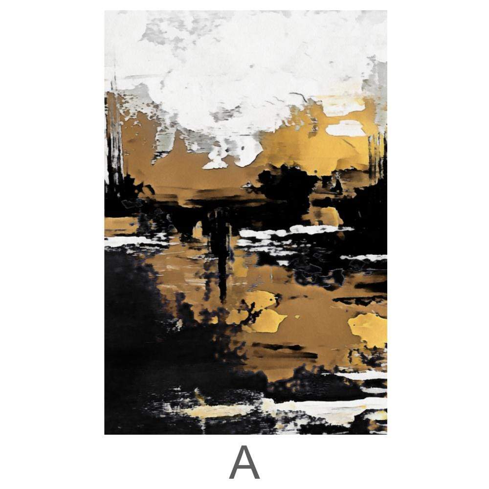 Abstract Gold and Black Oil Painting for Elegant Home Decor