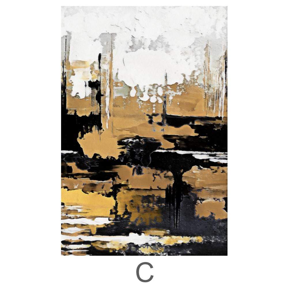 Abstract Gold and Black Oil Painting for Elegant Home Decor