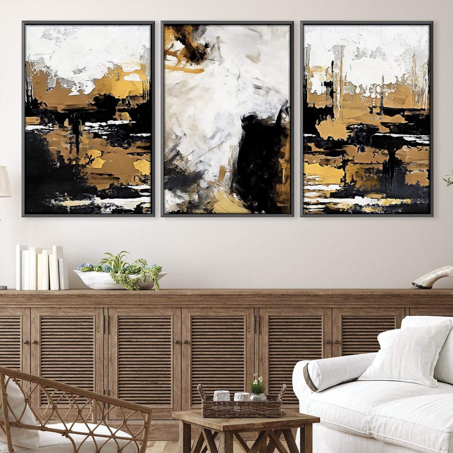 Abstract Gold and Black Oil Painting for Elegant Home Decor