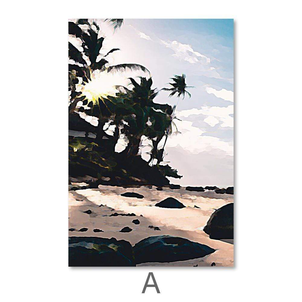 Tropical Paradise Beach Oil Painting - Serene Coastal Landscape Art for Home Decor