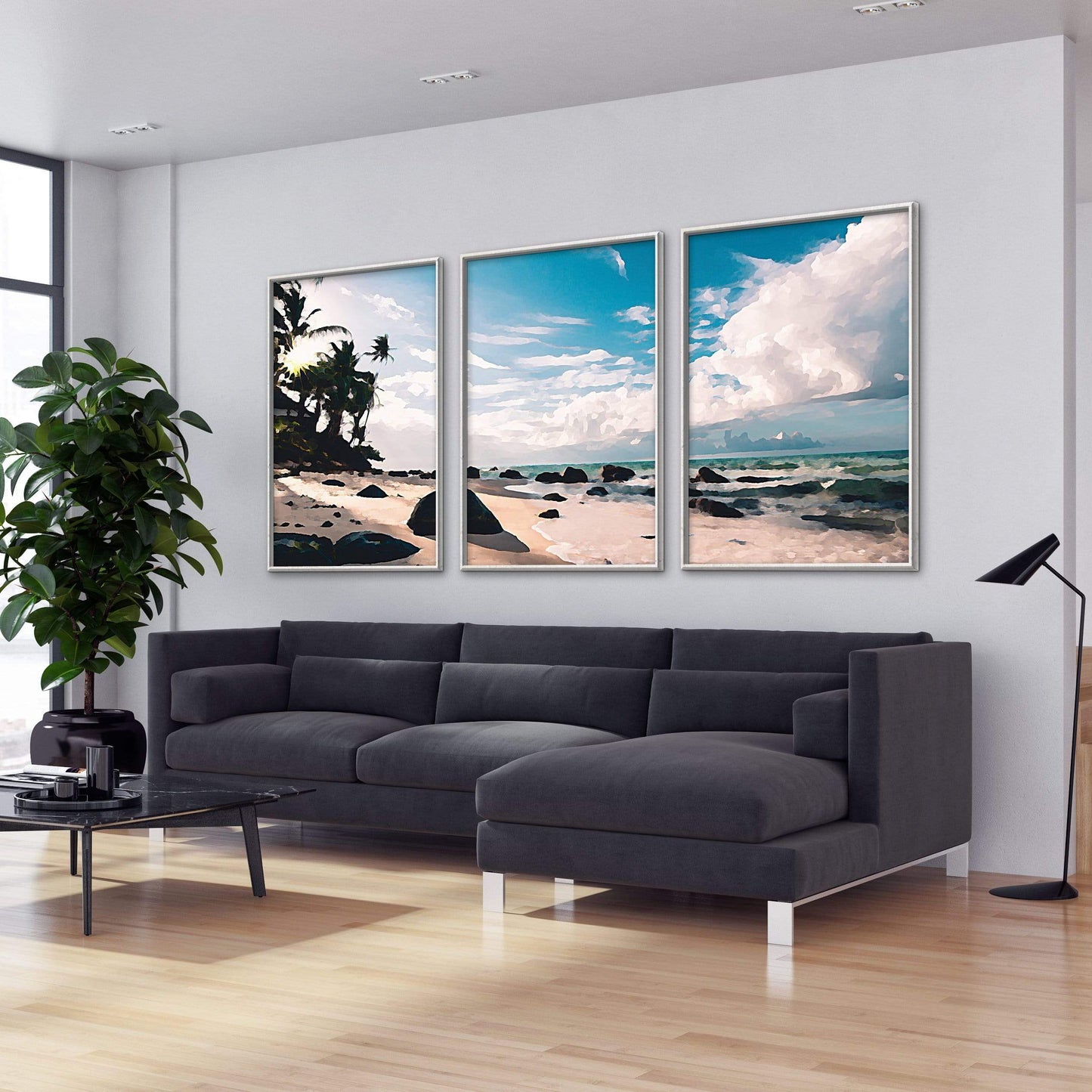 Tropical Paradise Beach Oil Painting - Serene Coastal Landscape Art for Home Decor