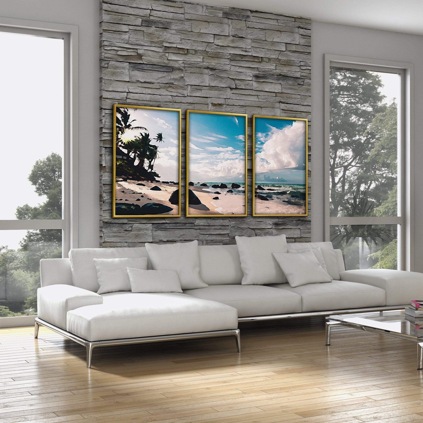 Tropical Paradise Beach Oil Painting - Serene Coastal Landscape Art for Home Decor