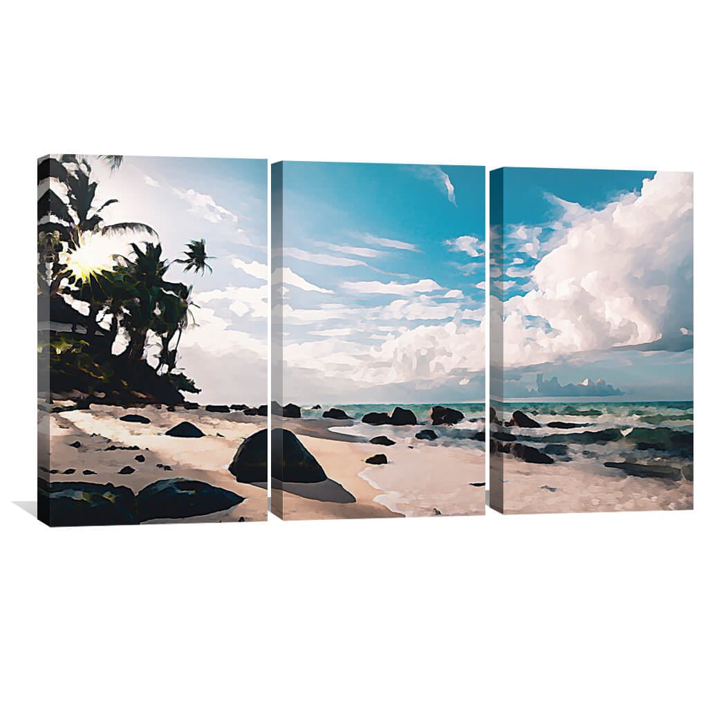 Tropical Paradise Beach Oil Painting - Serene Coastal Landscape Art for Home Decor