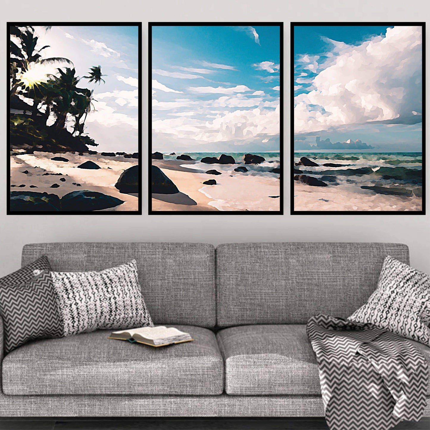 Tropical Paradise Beach Oil Painting - Serene Coastal Landscape Art for Home Decor