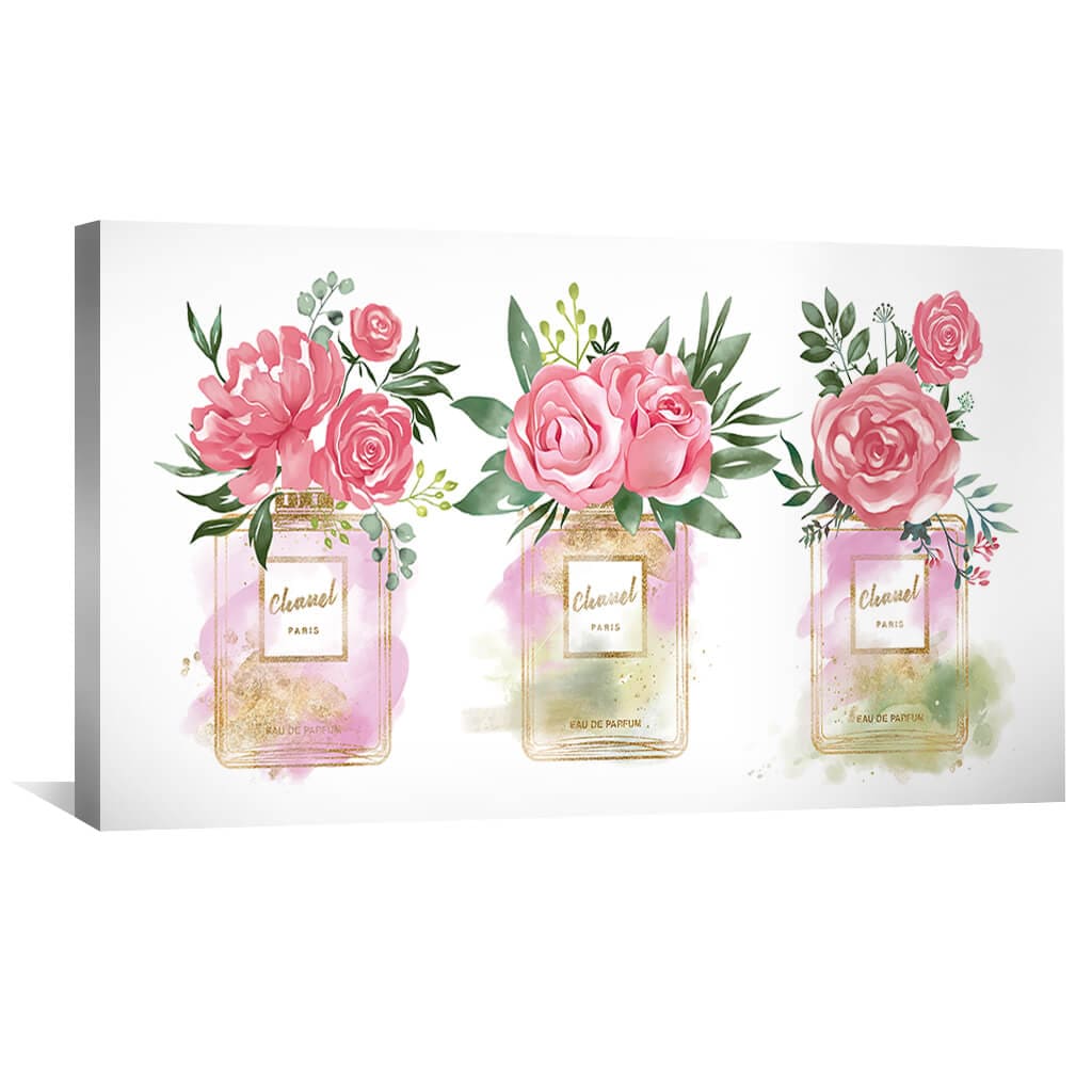 Chic Floral Perfume Bottles Art for Elegant Home Decor