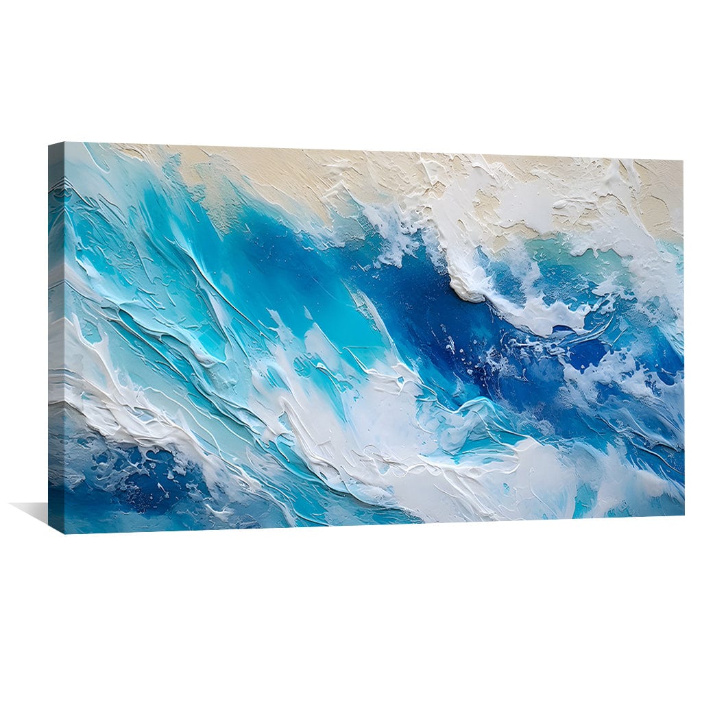 Coastal Serenity Abstract Oil Painting in Vivid Blue and Cream Tones for Modern Decor