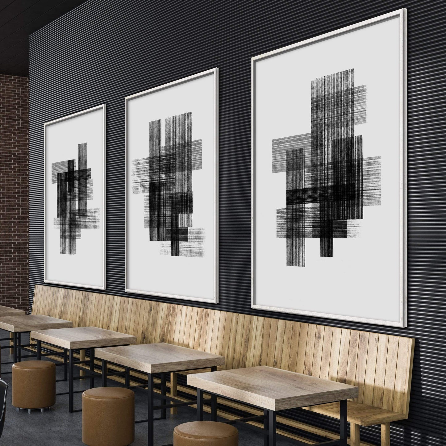 Abstract Black and White Lines Oil Painting for Modern Home Decor