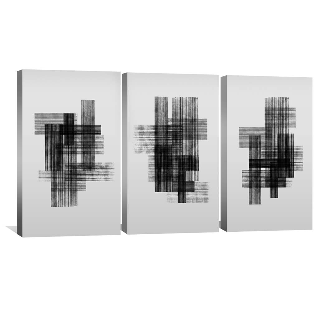 Abstract Black and White Lines Oil Painting for Modern Home Decor