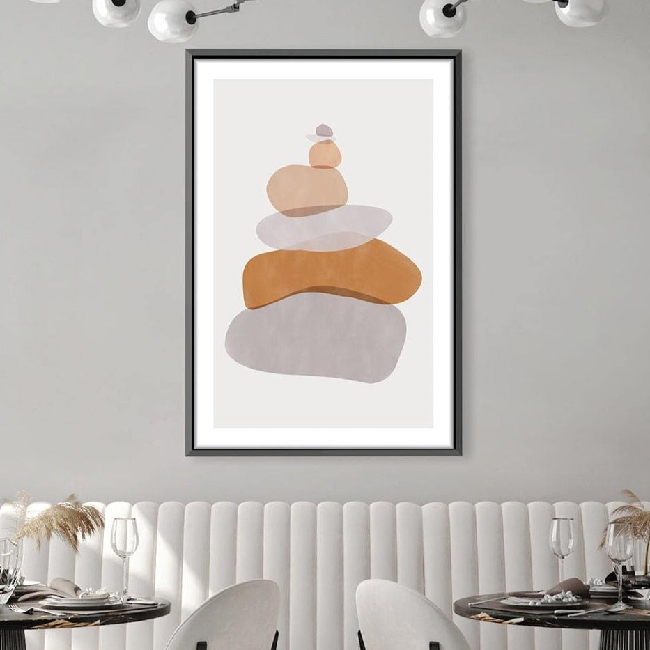 Minimalist Pebble Stack Oil Painting for Modern Home Decor