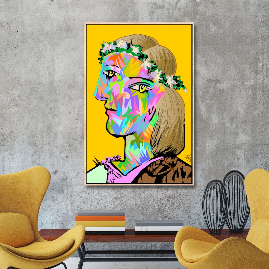 Colorful Abstract Woman Portrait in Pop Art Style - Vibrant Oil Painting Decor