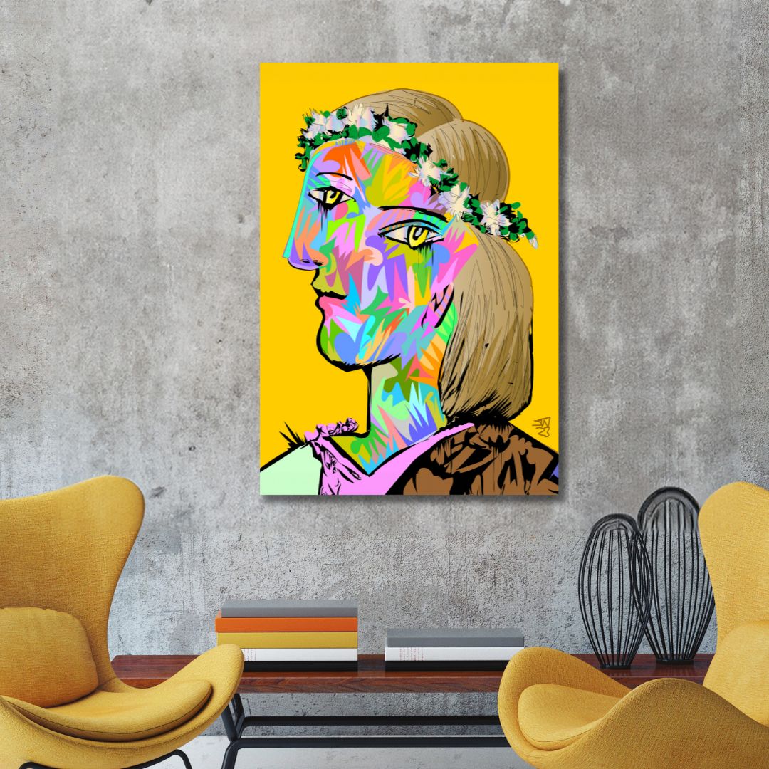 Colorful Abstract Woman Portrait in Pop Art Style - Vibrant Oil Painting Decor