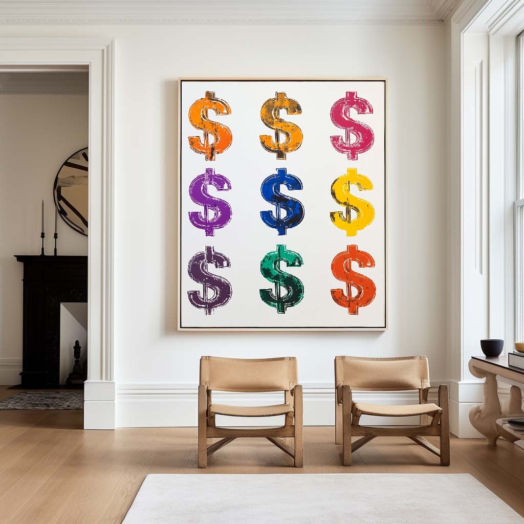 Colorful Dollar Sign Abstract Oil Painting for Modern Home Decor