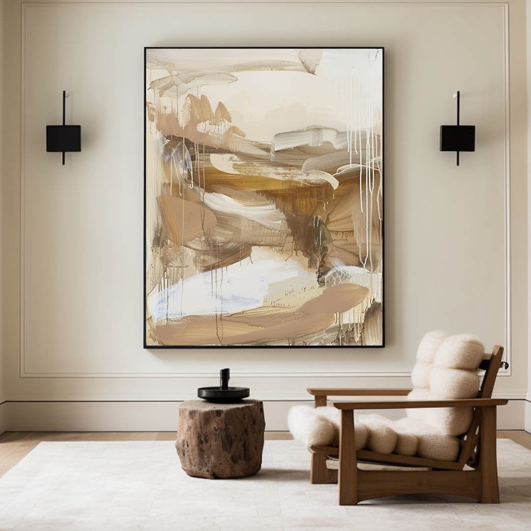 Contemporary Earth Tones Abstract Oil Painting for Modern Home Decor