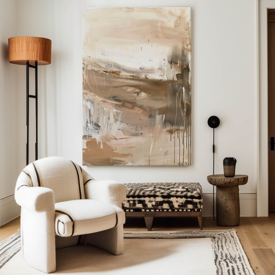 Contemporary Abstract Oil Painting in Warm Earth Tones for Modern Decor