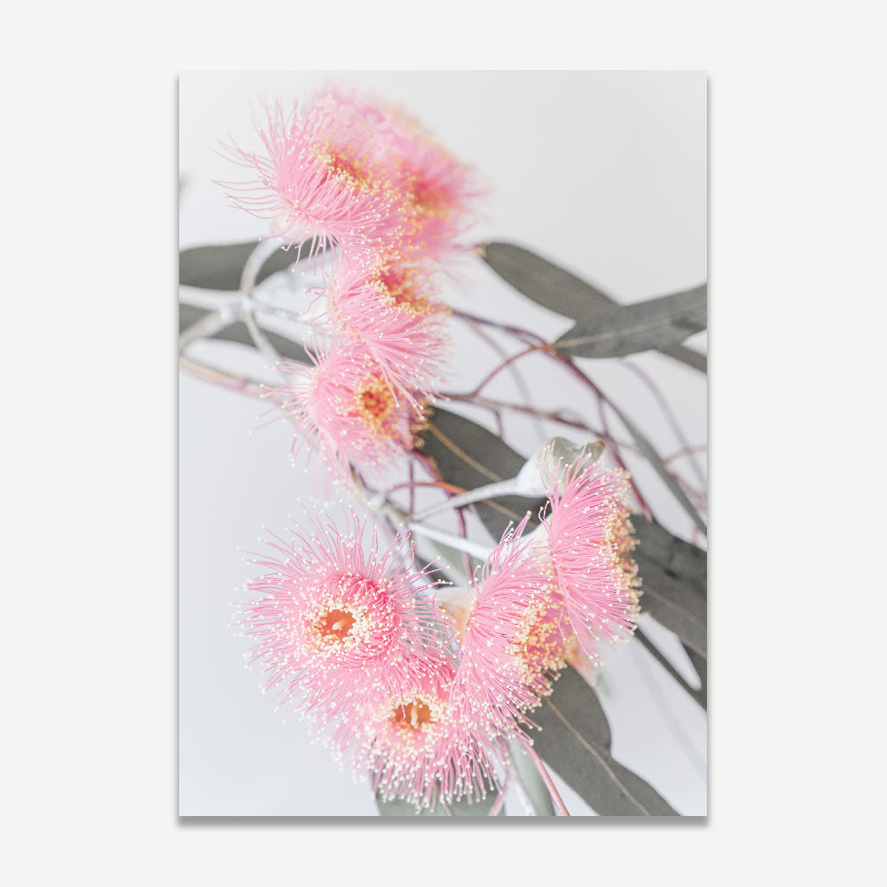 Blossoming Pink Eucalyptus Diptych - Modern Floral Oil Paintings for Elegant Home Decor