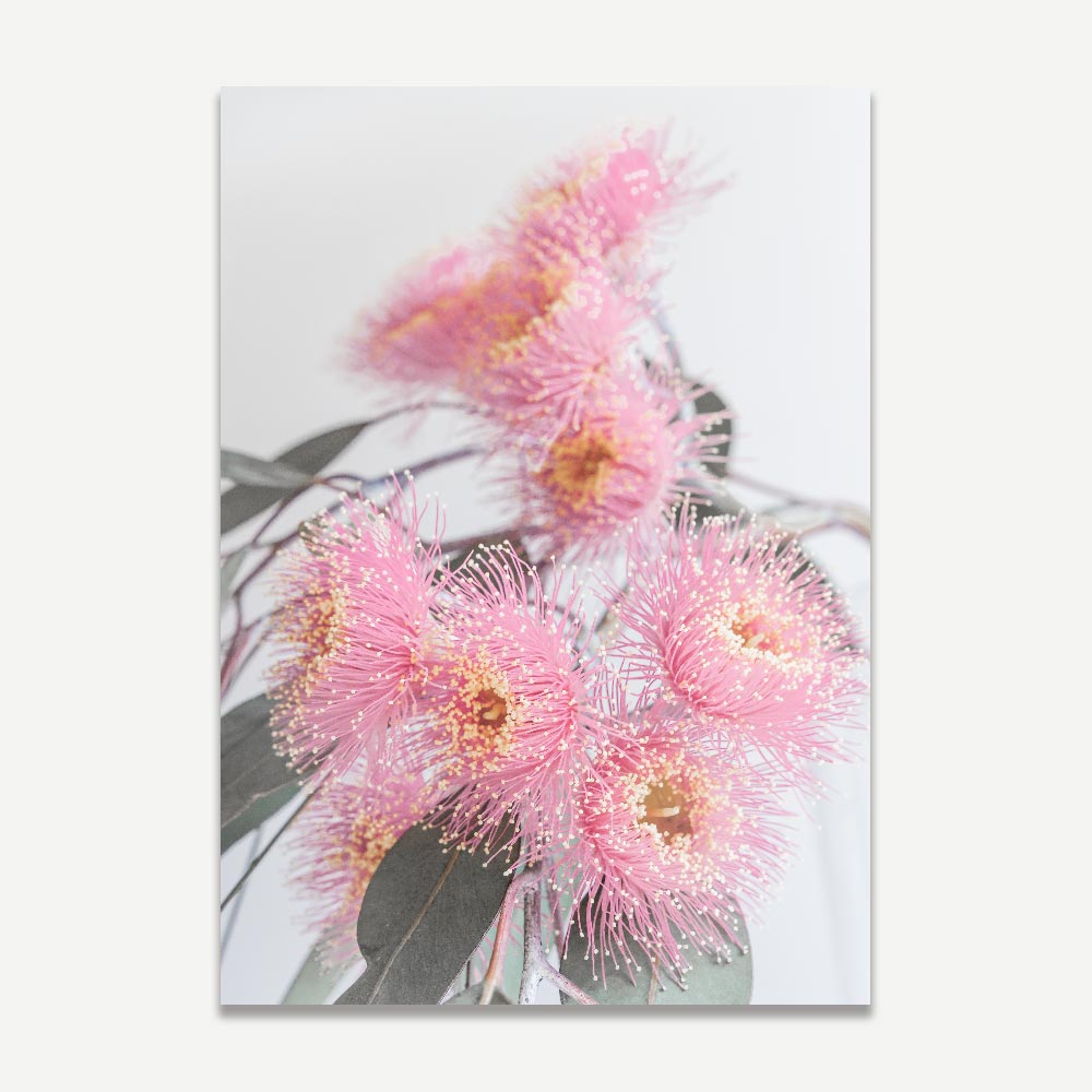 Blossoming Pink Eucalyptus Diptych - Modern Floral Oil Paintings for Elegant Home Decor