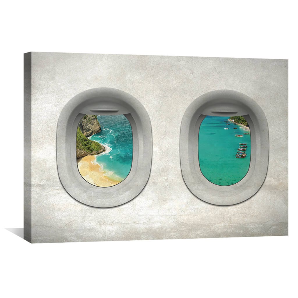 Bali Ocean View Oil Painting - Scenic Airplane Window Artwork