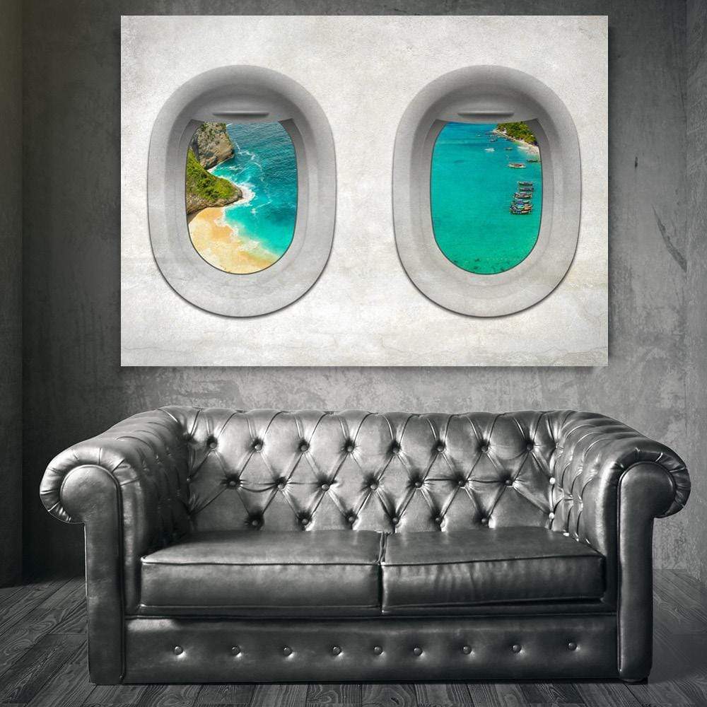 Bali Ocean View Oil Painting - Scenic Airplane Window Artwork