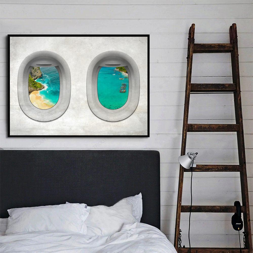 Bali Ocean View Oil Painting - Scenic Airplane Window Artwork