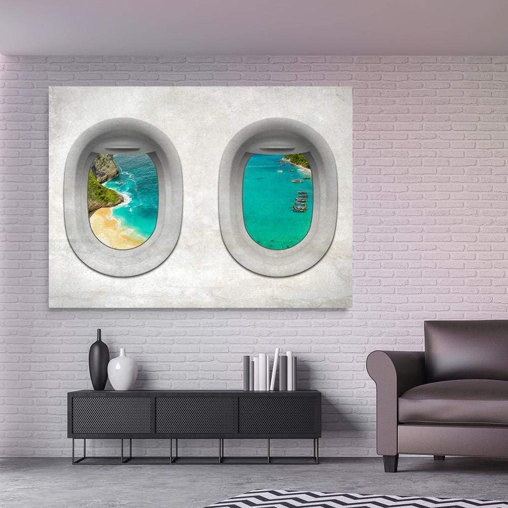 Bali Ocean View Oil Painting - Scenic Airplane Window Artwork