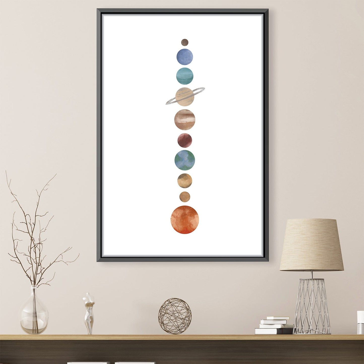 Celestial Harmony Abstract Oil Painting of Planets in Space