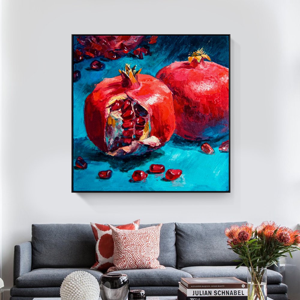 Vibrant Pomegranate Oil Painting on Canvas - Rich Colors and Textures for Home Decor