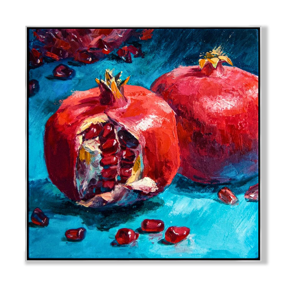 Vibrant Pomegranate Oil Painting on Canvas - Rich Colors and Textures for Home Decor