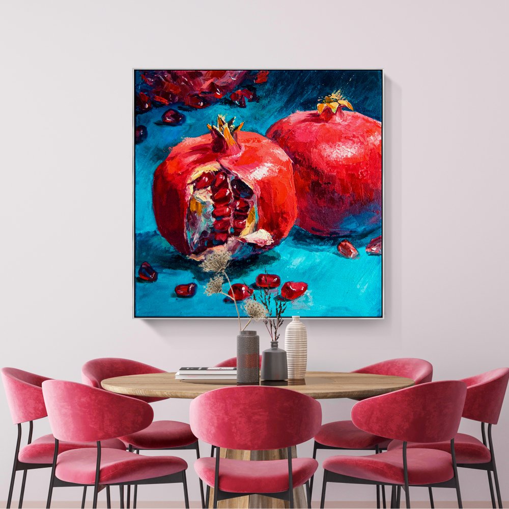 Vibrant Pomegranate Oil Painting on Canvas - Rich Colors and Textures for Home Decor