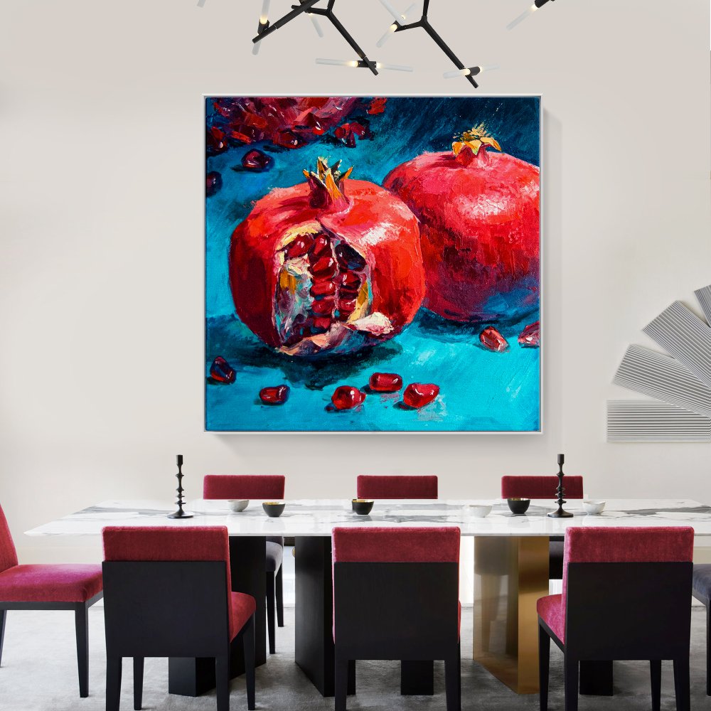 Vibrant Pomegranate Oil Painting on Canvas - Rich Colors and Textures for Home Decor