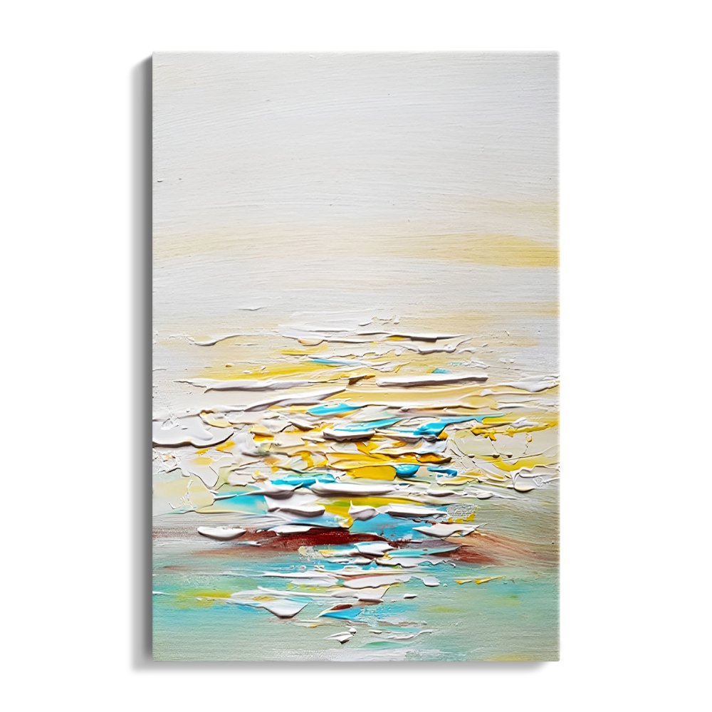 Serene Abstract Ocean Landscape in Warm Yellow and Cool Blue Tones