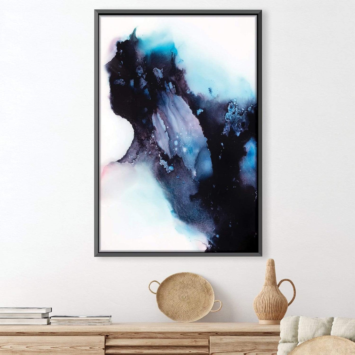Abstract Blue and Black Oil Painting for Modern Home Decor