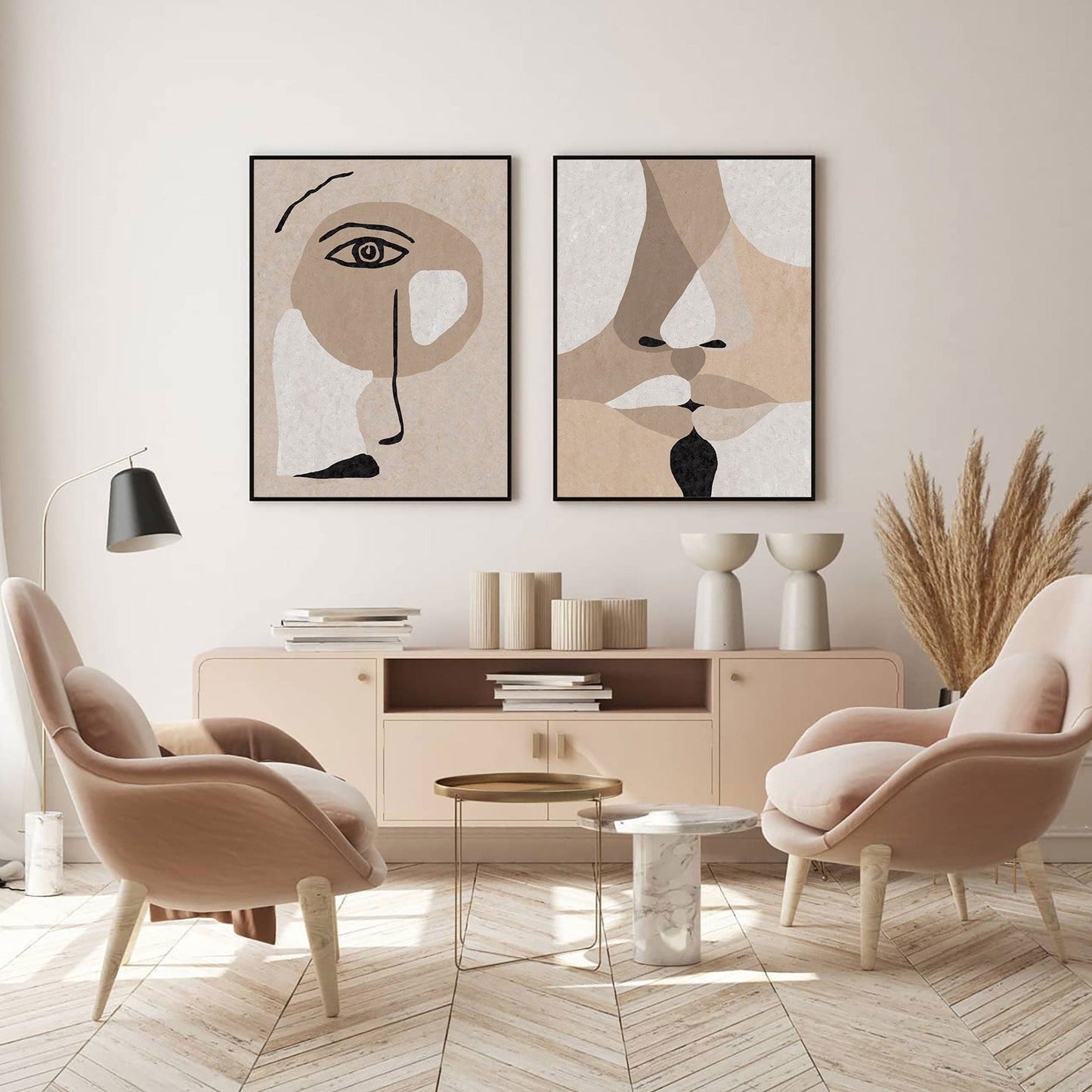 Contemporary Minimalist Beige Abstract Oil Painting for Modern Home Decor