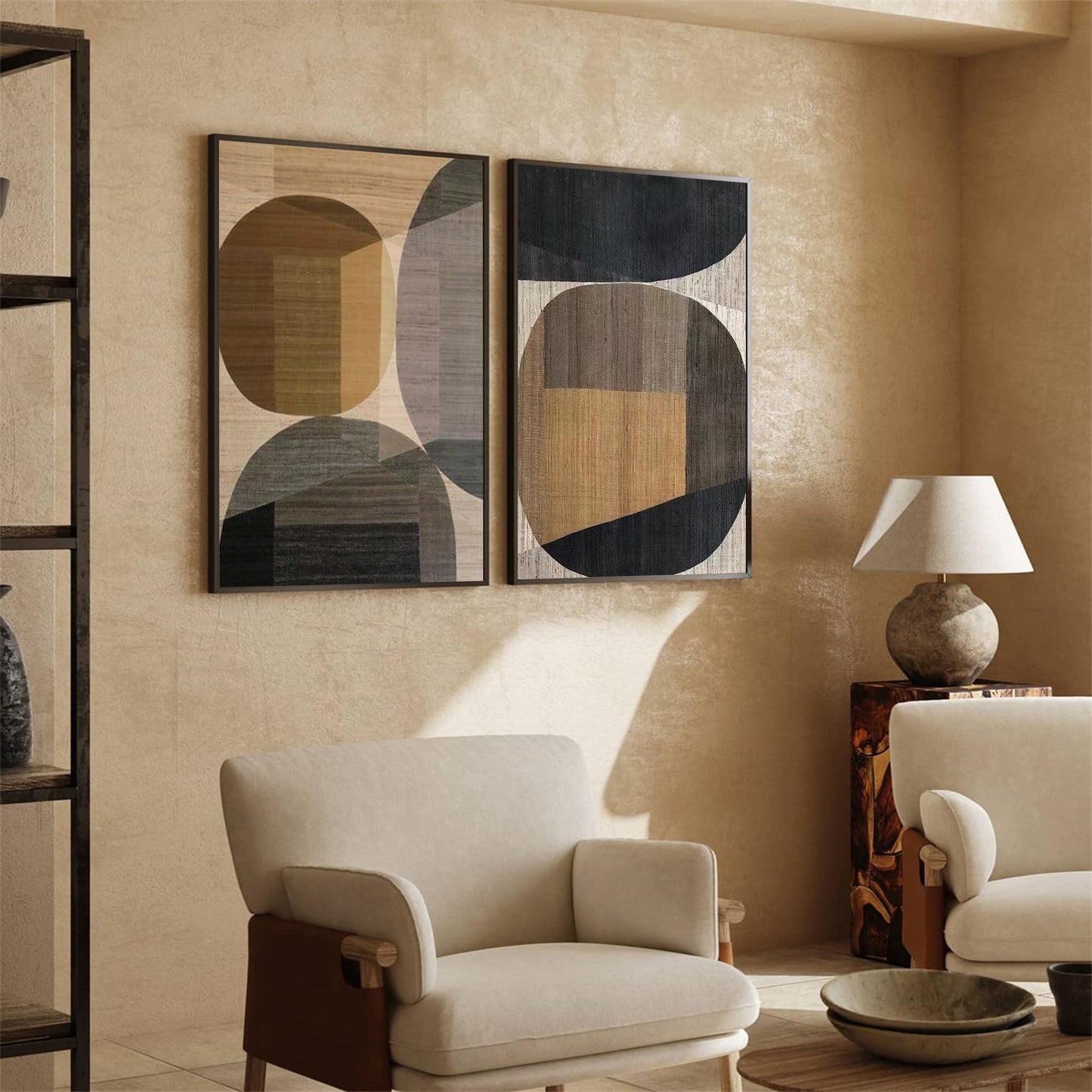 Modern Geometric Oil Painting - Wabi-Sabi Minimalist Wall Art for Contemporary Decor