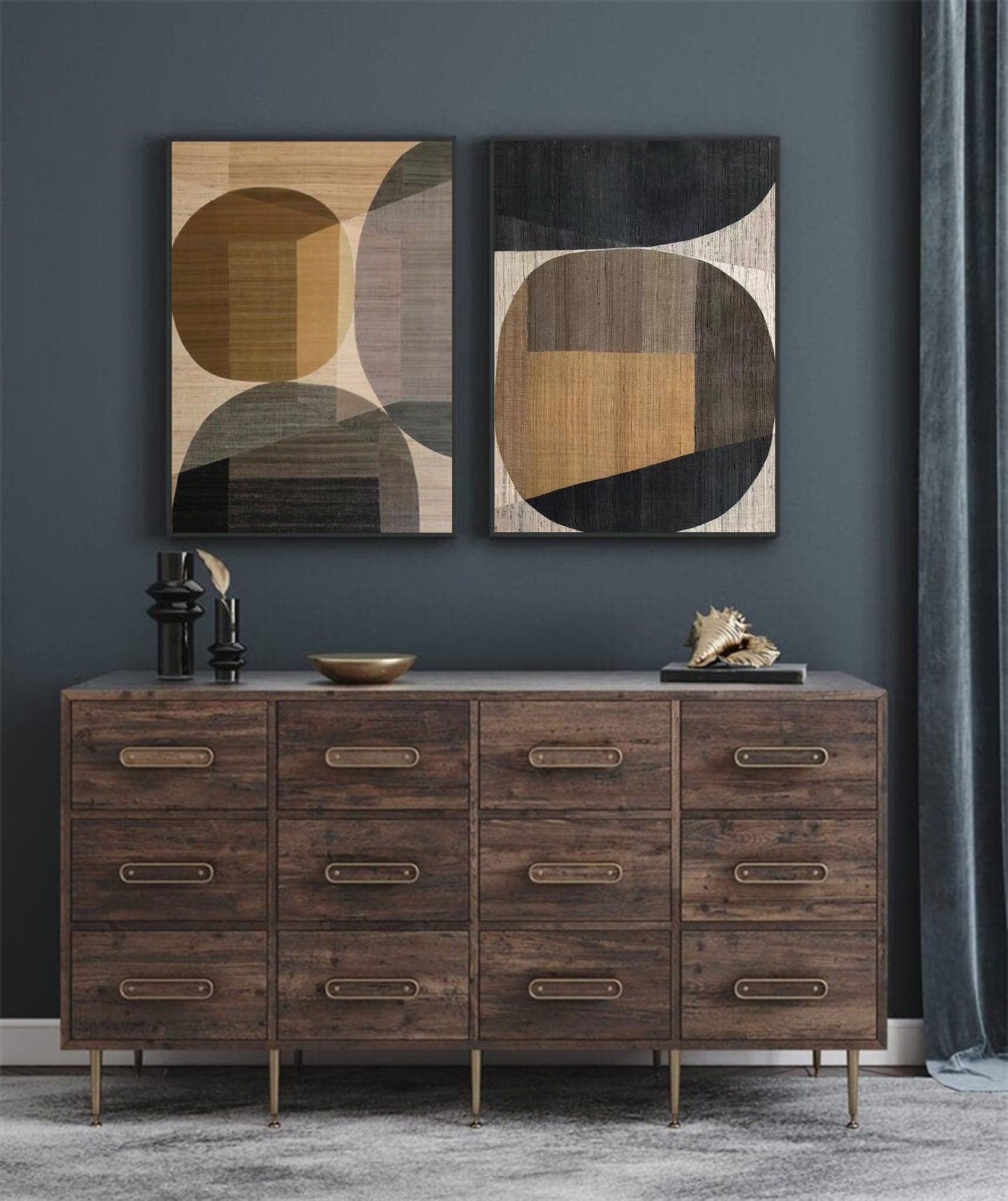 Modern Geometric Oil Painting - Wabi-Sabi Minimalist Wall Art for Contemporary Decor