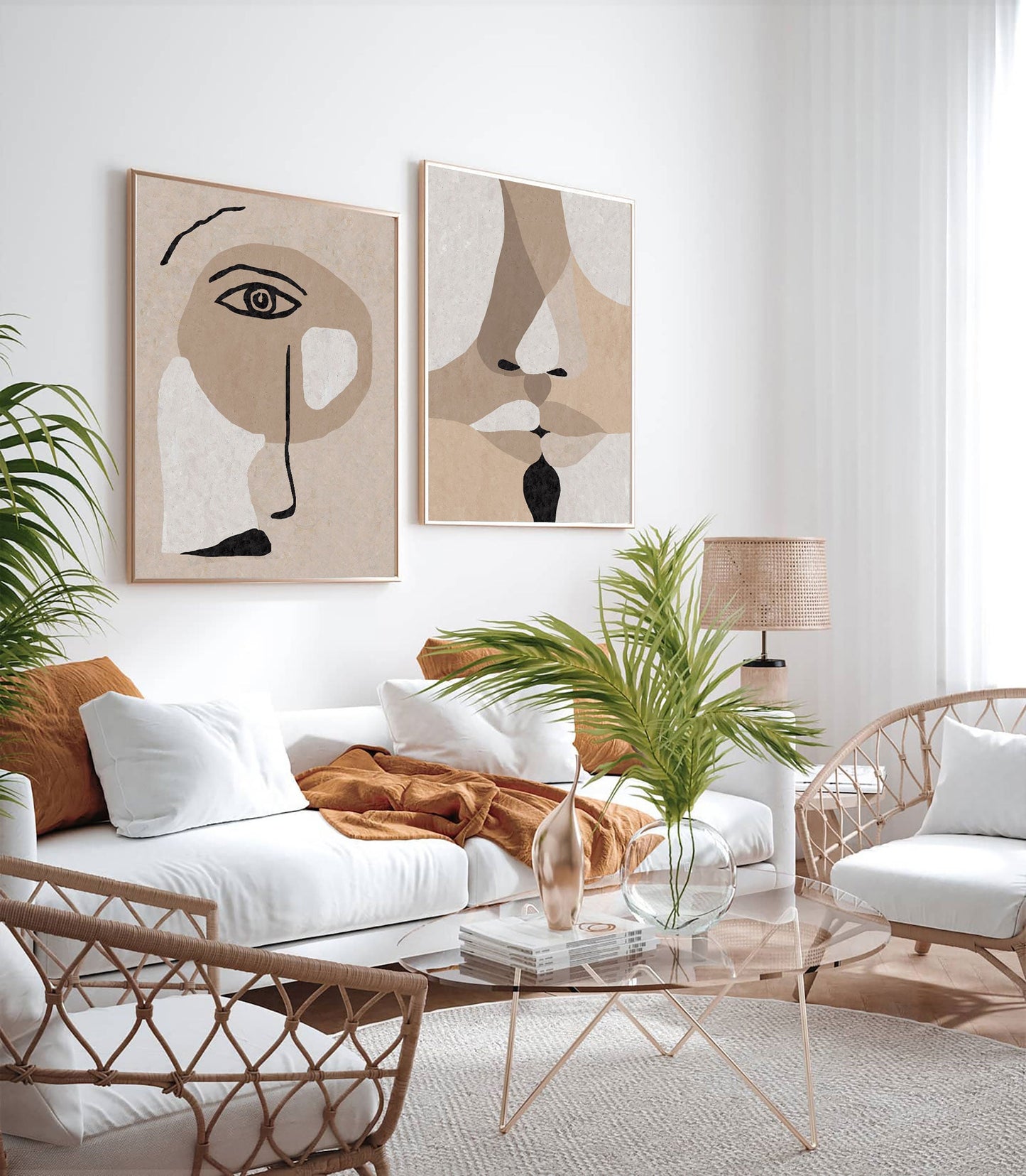 Contemporary Minimalist Beige Abstract Oil Painting for Modern Home Decor