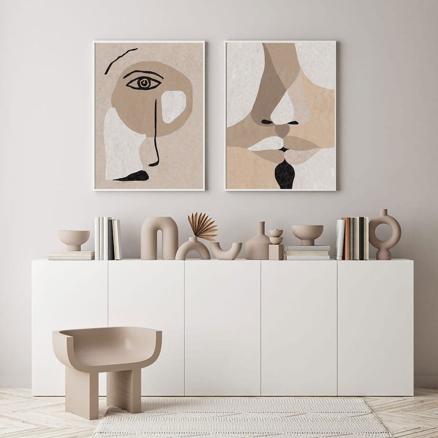 Contemporary Minimalist Beige Abstract Oil Painting for Modern Home Decor