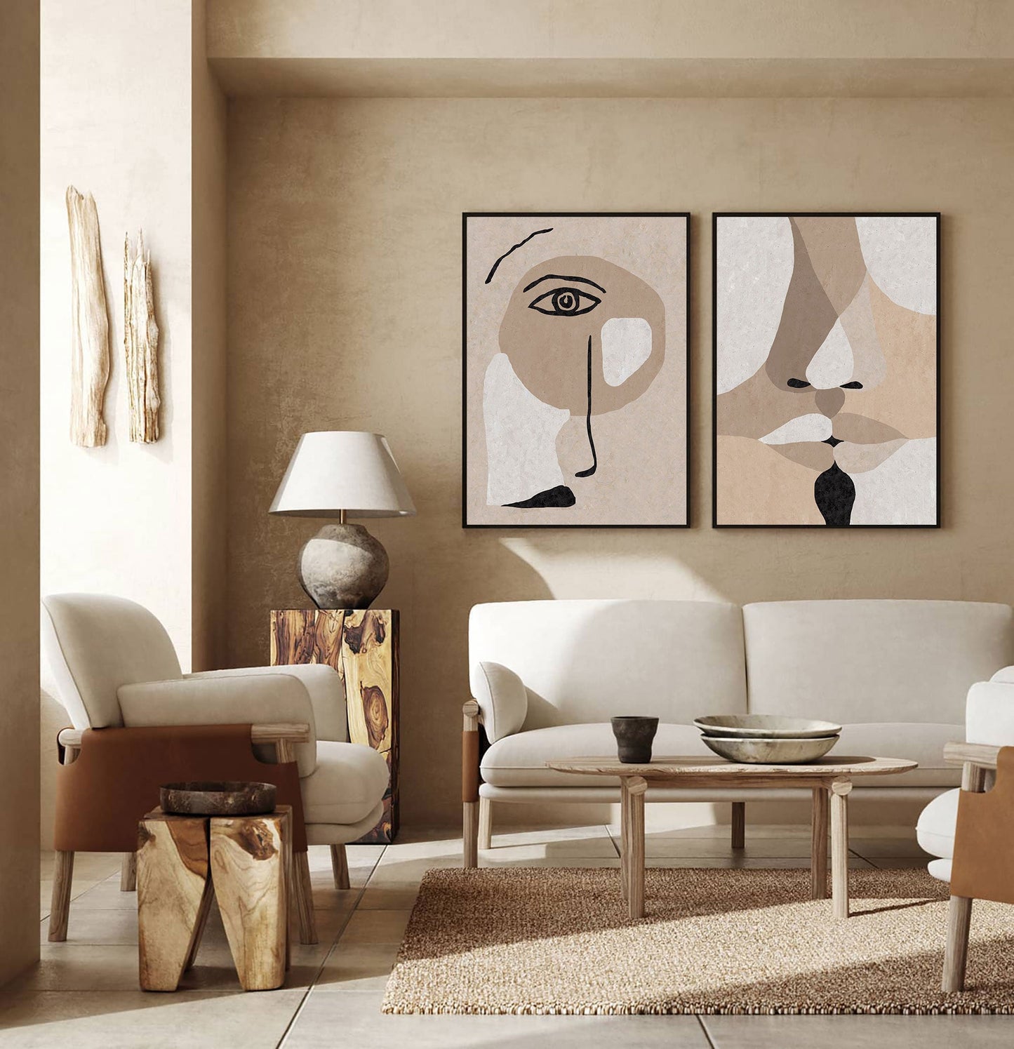 Contemporary Minimalist Beige Abstract Oil Painting for Modern Home Decor