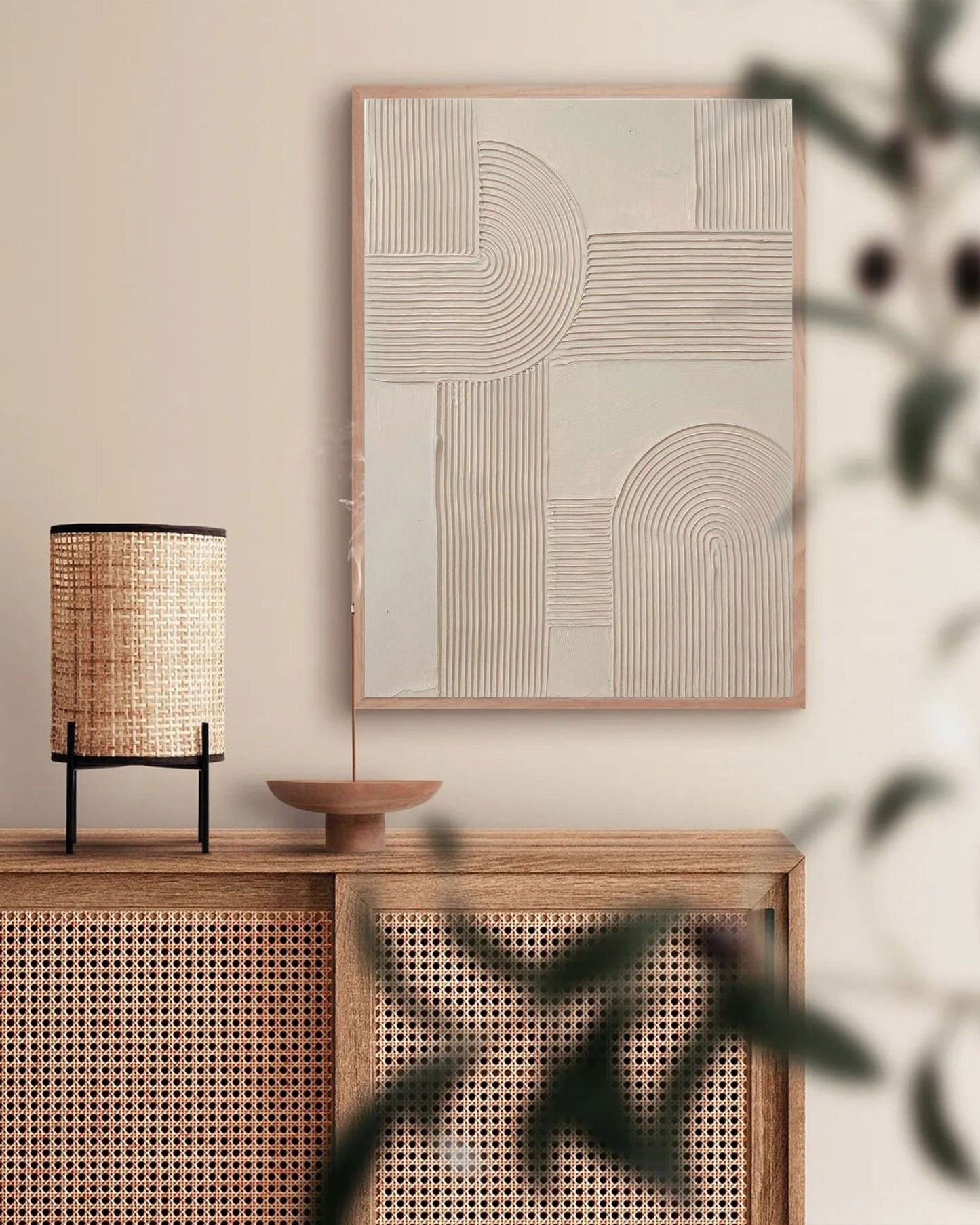 Contemporary Beige Abstract Relief Artwork for Modern Home Decor