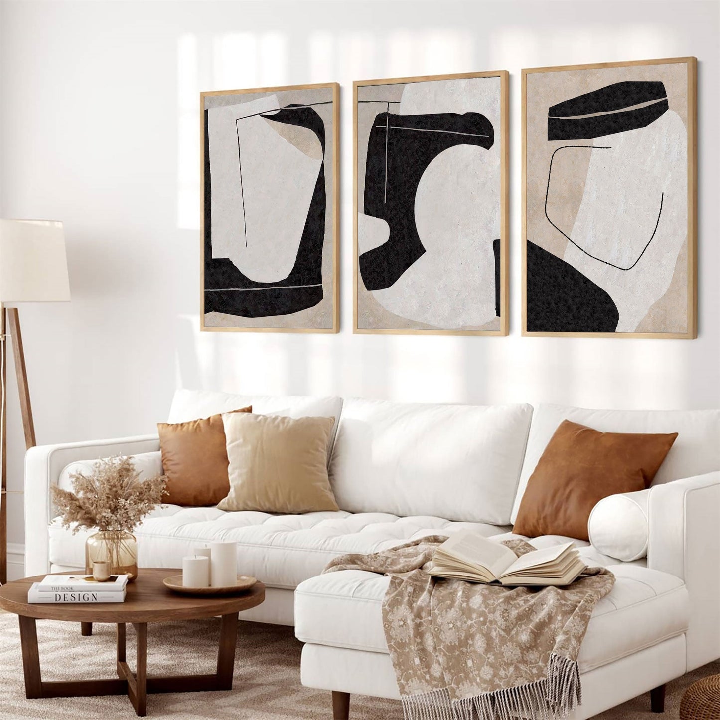 Contemporary Minimalist Black and White Abstract Oil Painting for Modern Decor