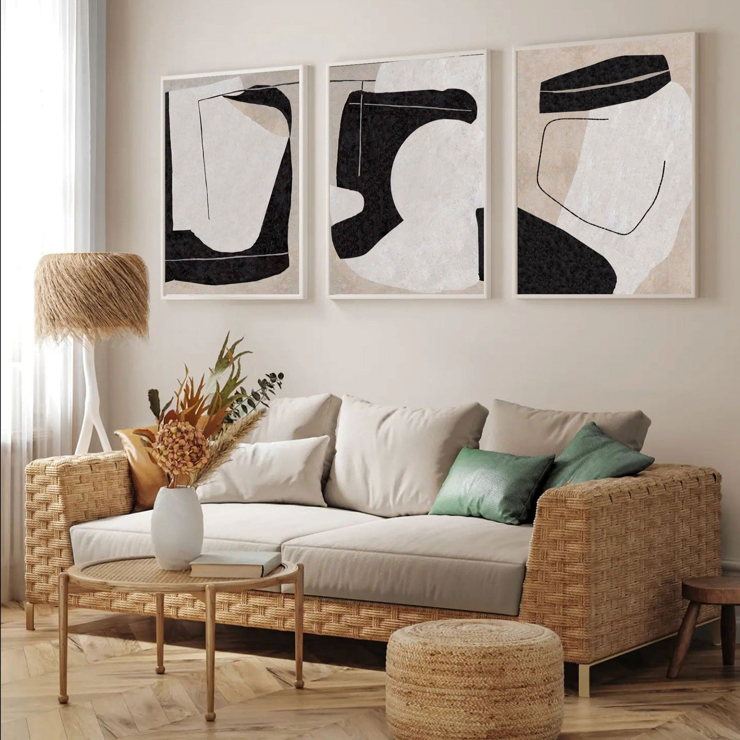 Contemporary Minimalist Black and White Abstract Oil Painting for Modern Decor